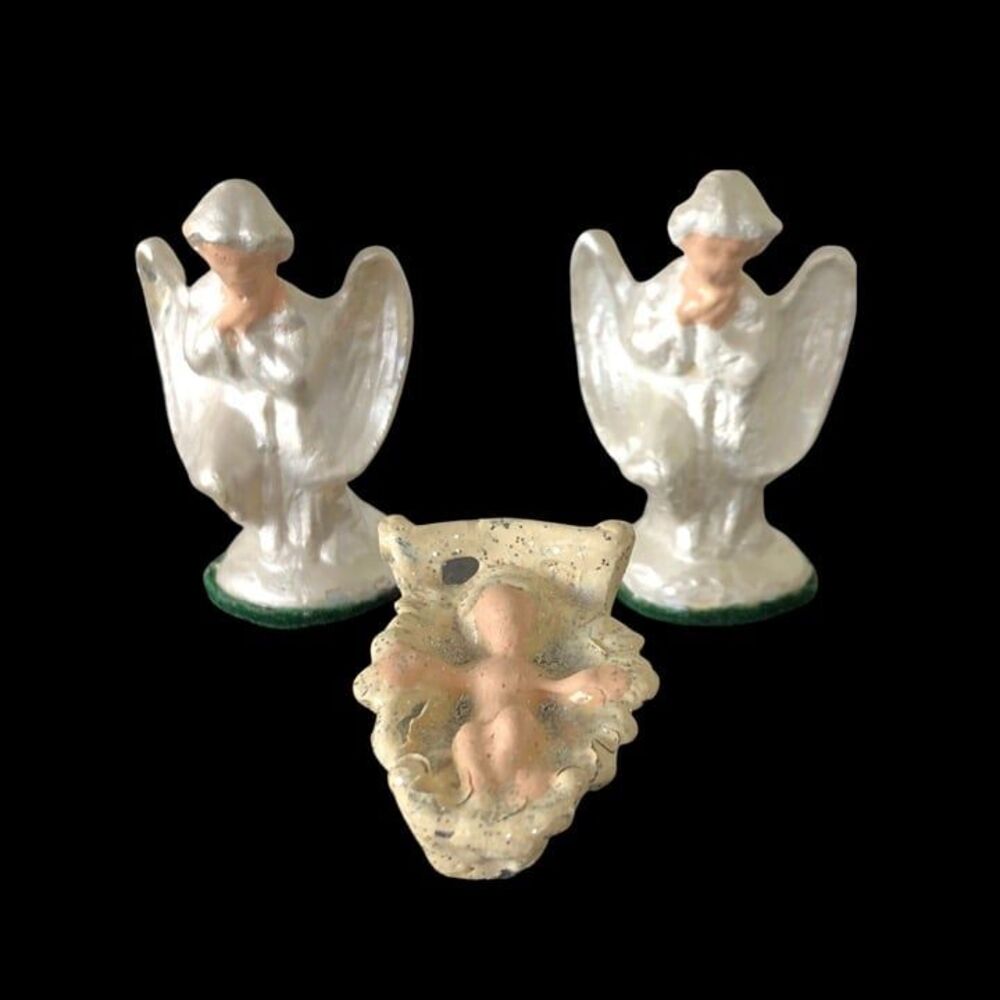Vintage Tiny Painted Heavy Metal Miniature Figurines 2 Angles/Baby Jesus